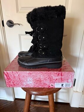 Khombu Black Faux-Fur Lace-Up Winter Boots